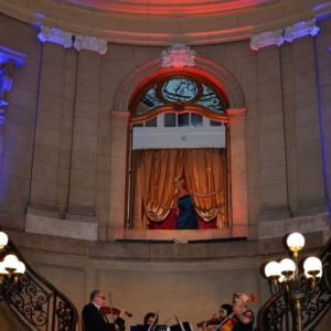 Zdjęcie przedstawia artystkę występującą podczas koncertu pt. Antonio Vivaldi - Cztery Pory Roku w Pałacu Kawalera w Świerklańcu