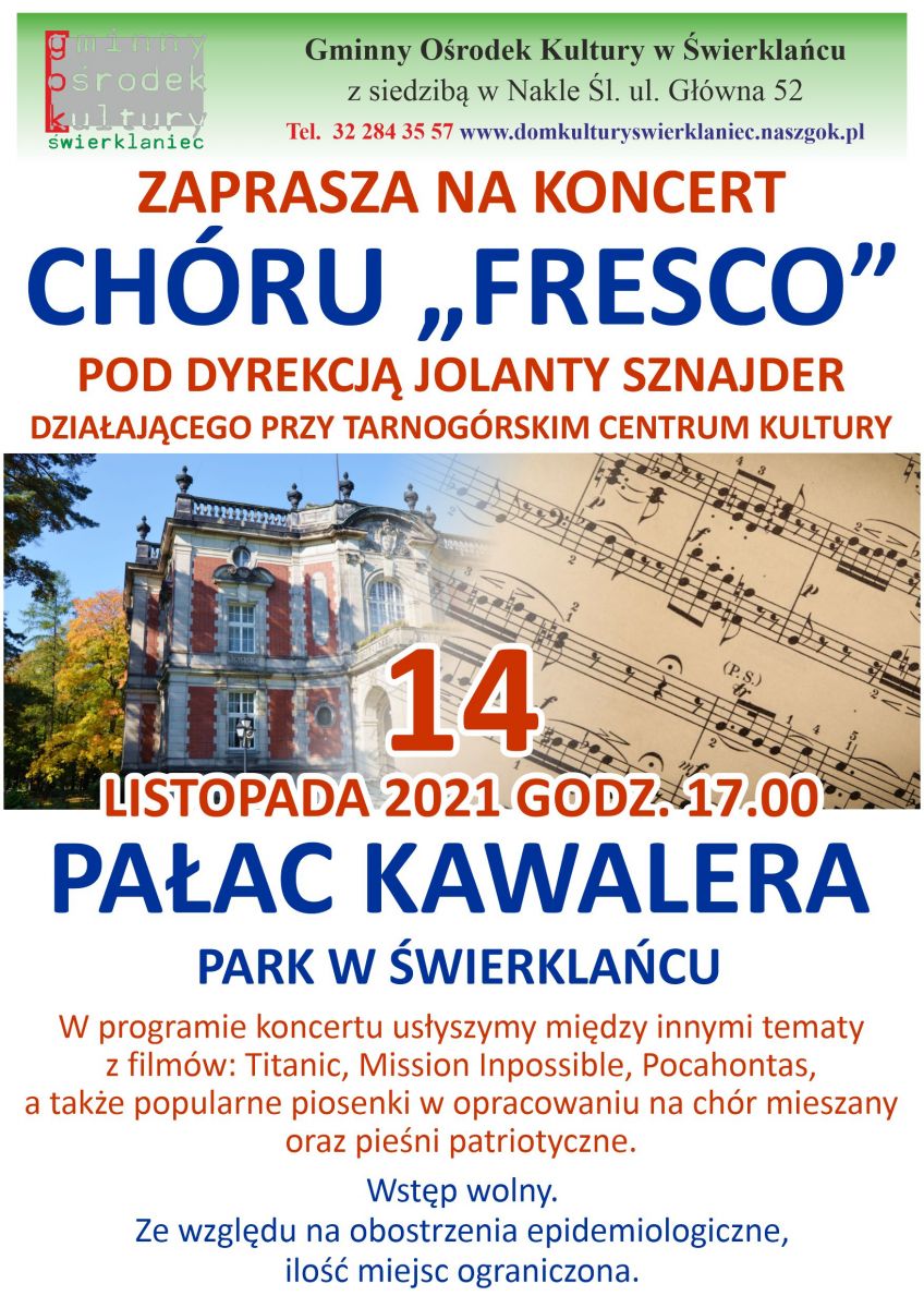Plakat koncertu chóru FRESCO 14 listopada 2021 roku
