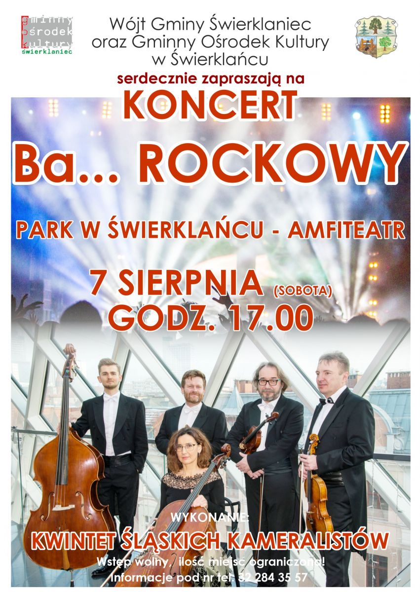 Plakat przypominający o koncercie Ba... Rockowym który odbył się 7 sierpnia w parku w świerklańcu