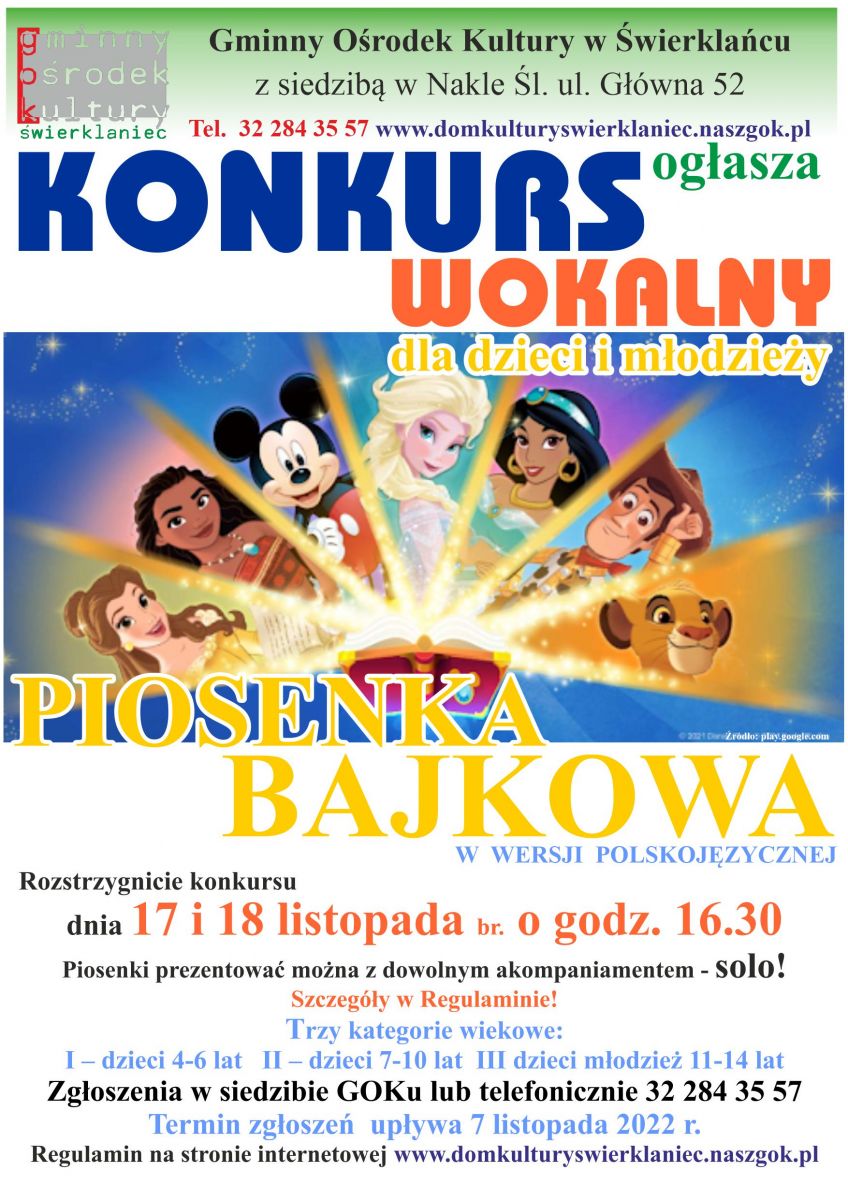 Plakat - konkurs piosenki bajkowej - 17 i 18.11.2022