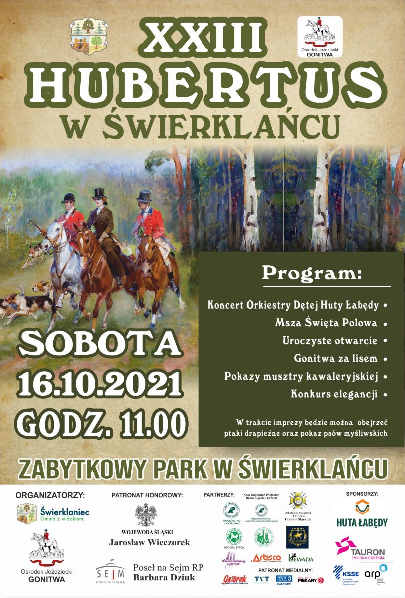 Plakat - XXIII Hubertus w Świerklańcu - 16 październik 2021