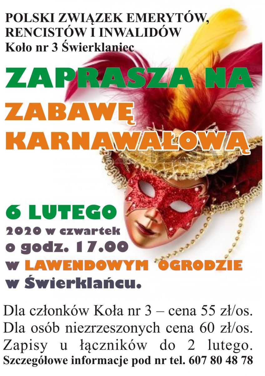 Plakat - Zabawa Karnawałowa - 6 lutego 2020